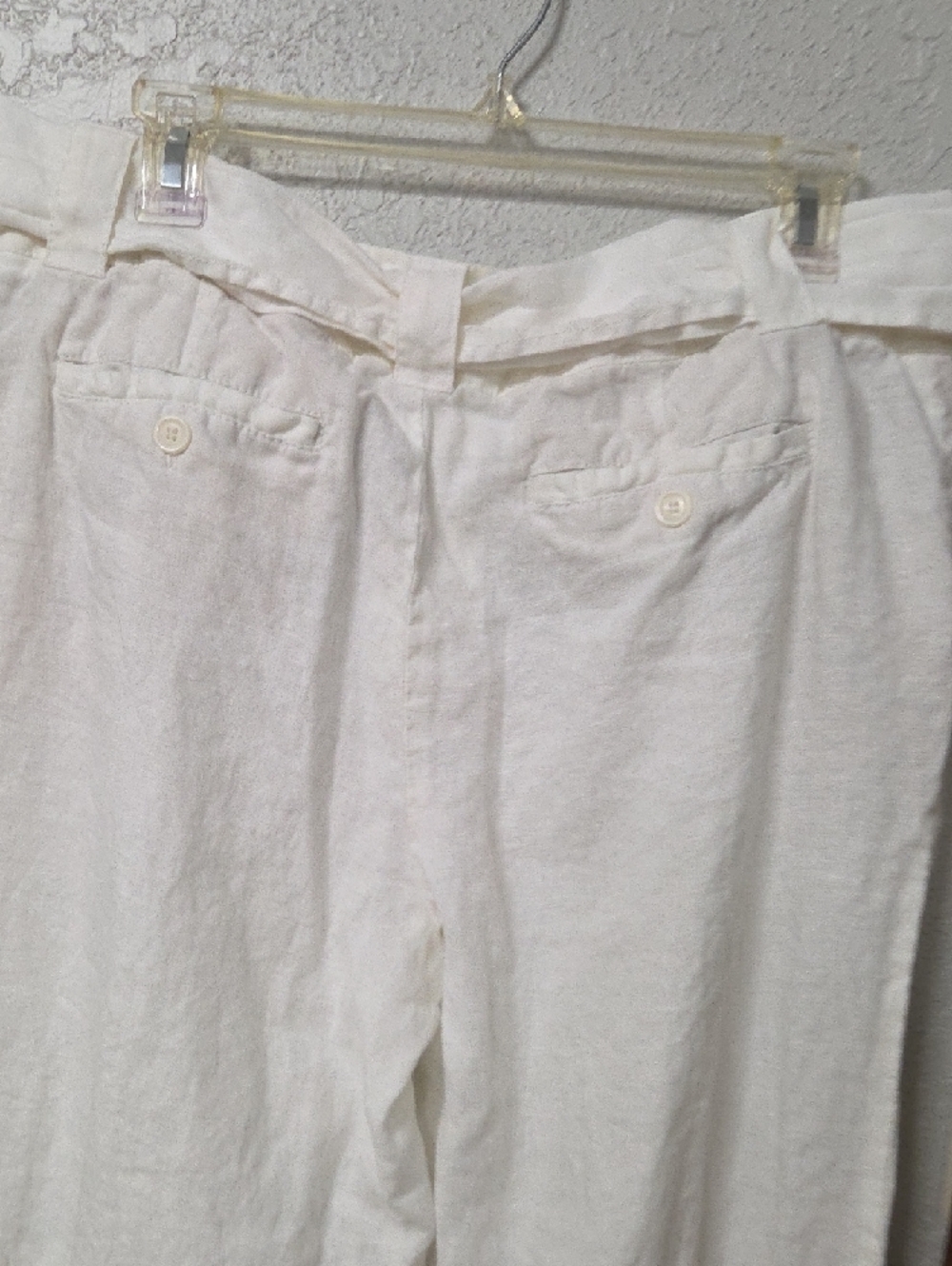 White Linen Wide Leg Pants Size 12 High Waist Tie Front Summer Resort Casual - Picture 5 of 5